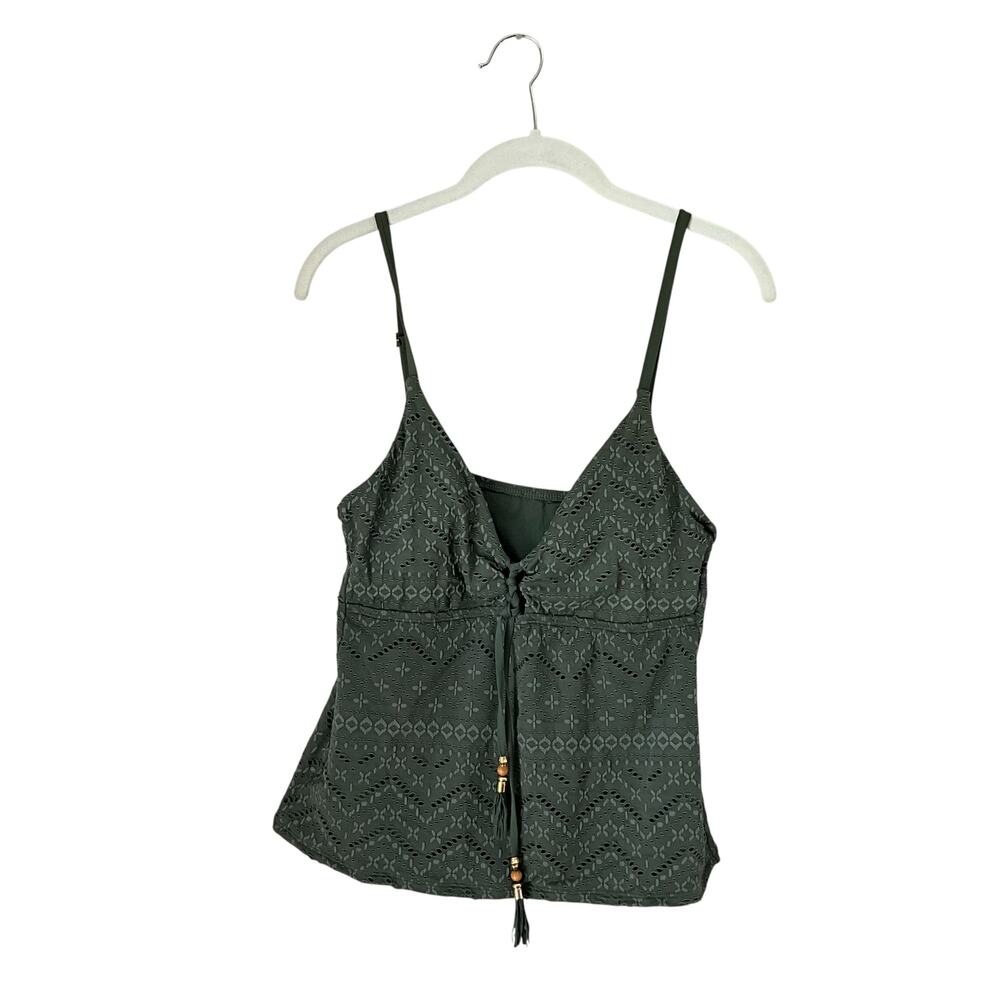 La Blanca Green Knit Eyelet Tank Top: Y2K, Modern